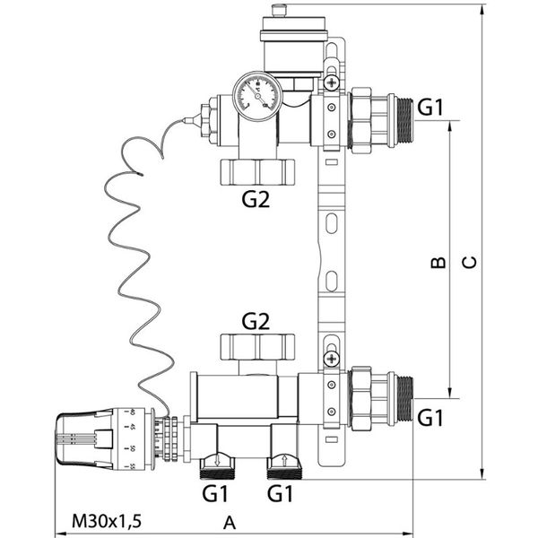Змішувальний вузол для колекторів з нижнім підключенням KOER KR.1022 1" (без насоса) (KR2841) KR2841 фото