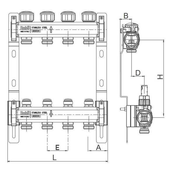 Колектор із термостатичними та запірними клапанами Roho R805-10 — 1"х 10 вих. (RO0064) RO0064 фото