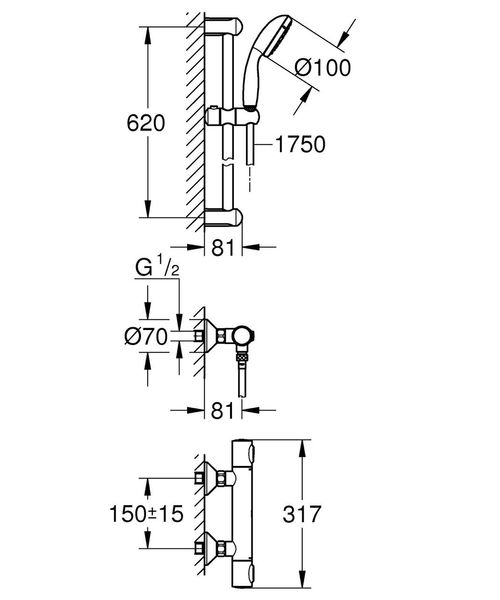 Змішувач термостат. для душу з гарнітурою Grohe Precision Flow (34841000) 34841000 фото