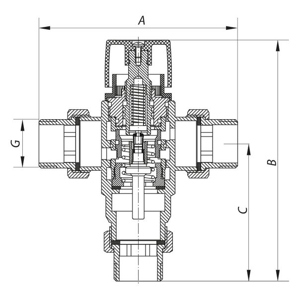 Клапан термостатический смесительный трехходовой 3/4" (с накидн. гайками) KOER KR.1258 (KR2818) KR2818 фото