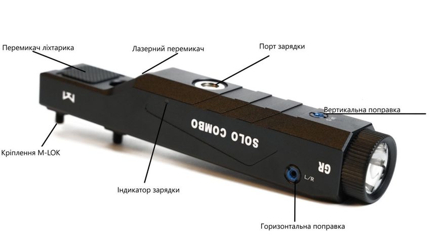 Тактичний ліхтарик 1000 Lm з ЛЦУ на Picatinny Xgun Venom SOLO COMBO II GR 556 фото