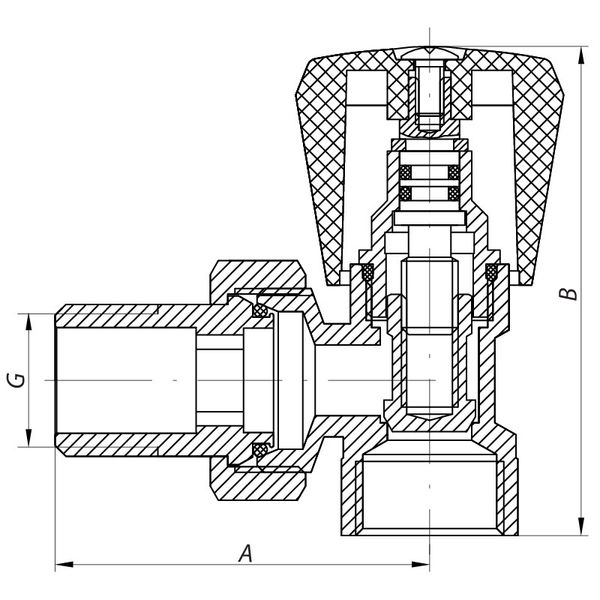Вентиль радиаторный угловой (хромированный) 1/2x1/2 (KR.901.CHR) (KR2819) KR2819 фото