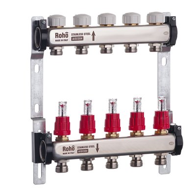 Колектор із витратоміром і термостатичними клапанами Roho R804-05 — 1"х 5 вих. (RO0037)